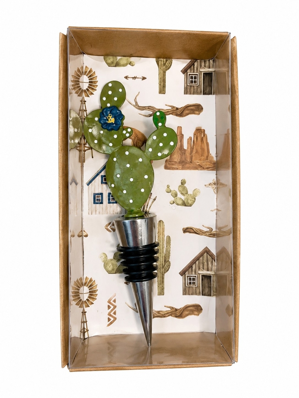 Cactus Wine Bottle Stopper Metal Southwest Polka Dot Barware Gift 5" NIB